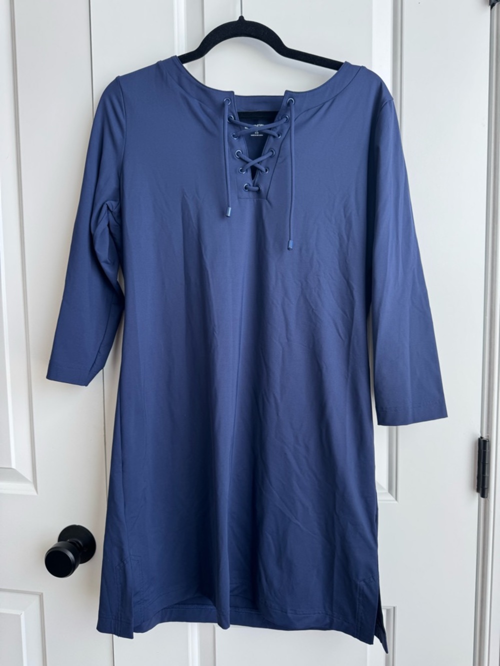Lands' End Navy Lace-Up Swim Cover-Up Dress M